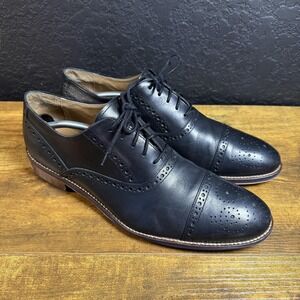 Johnston & Murphy Shoes Mens Black Cap Toe Oxford Brogue Leather Dress Lace Up